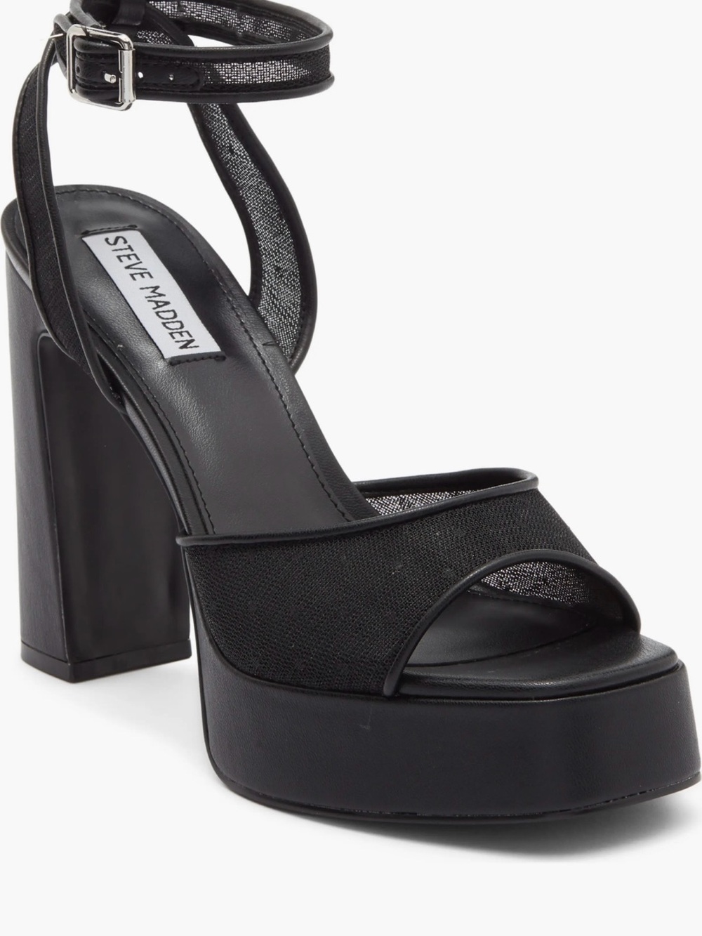 Steve Madden Black Platform Ankle-Strap Chunky Heel Sandal